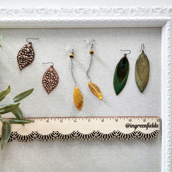 Leaf Earring Bundle - set of 3 pairs of earrings of textured leaves or feathers - Picture 7 of 7